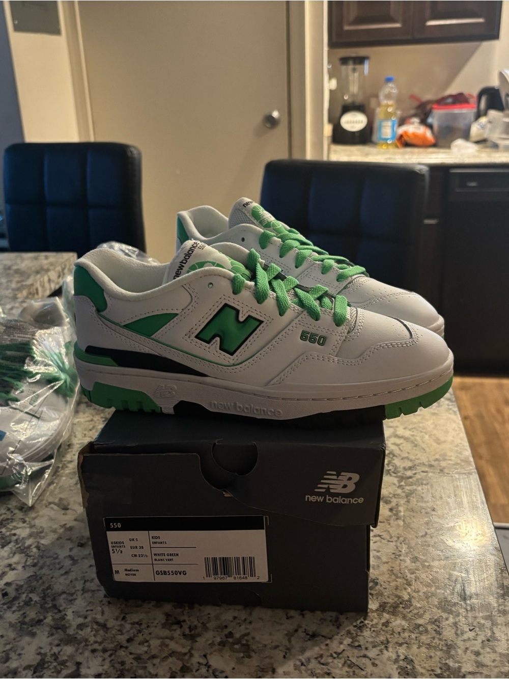 New Balance Kids 550 Sneakers in White and Green